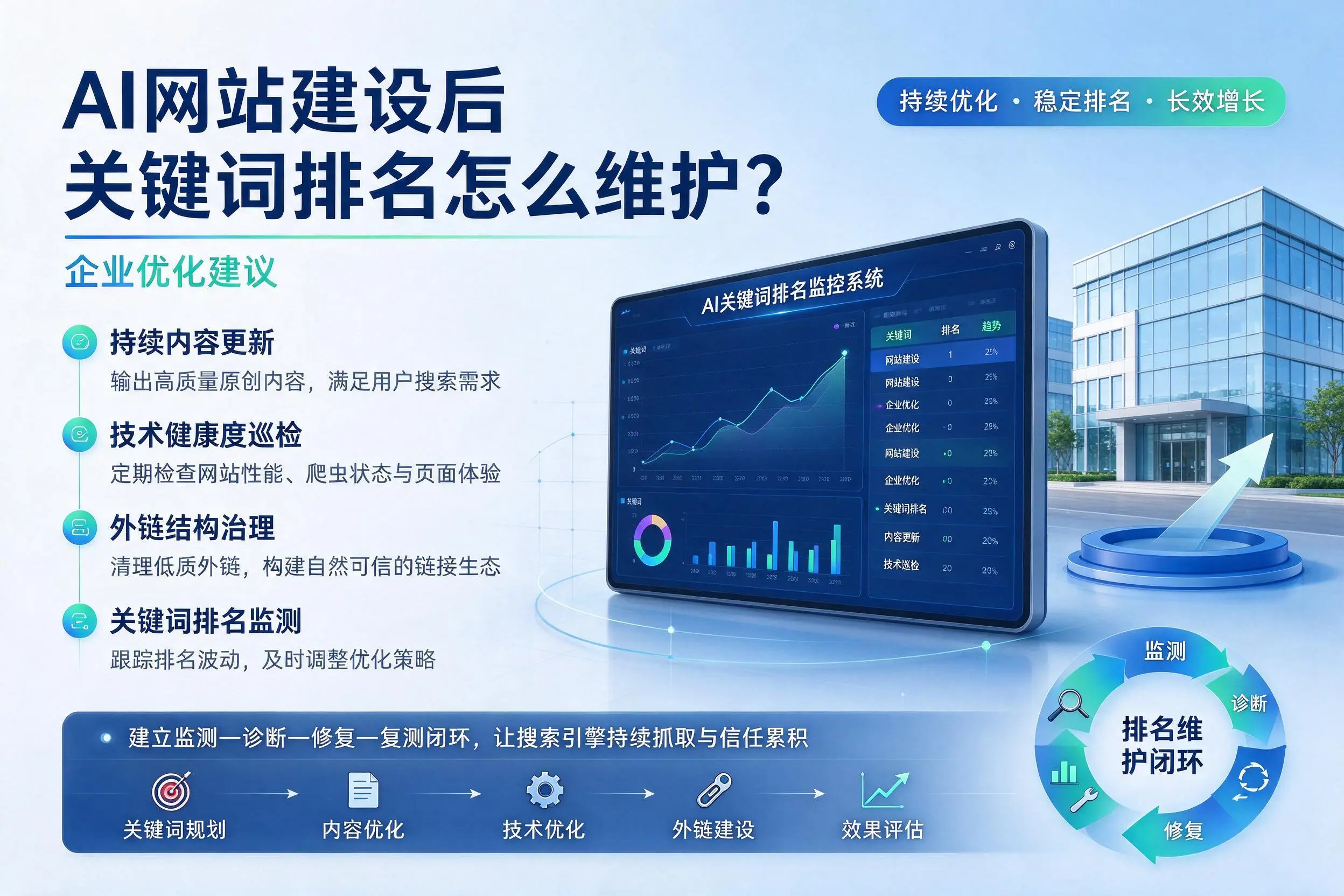 AI网站建设后关键词排名怎么维护?秦皇岛企业优化建议