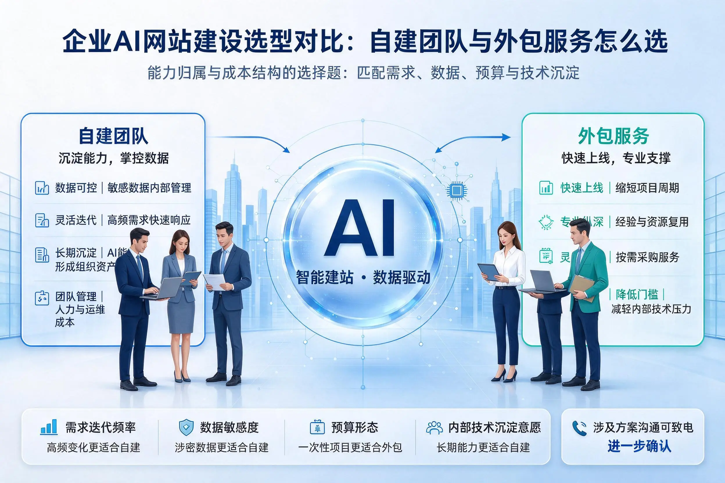 秦皇岛企业AI网站建设选型对比：自建团队与外包服务怎么选